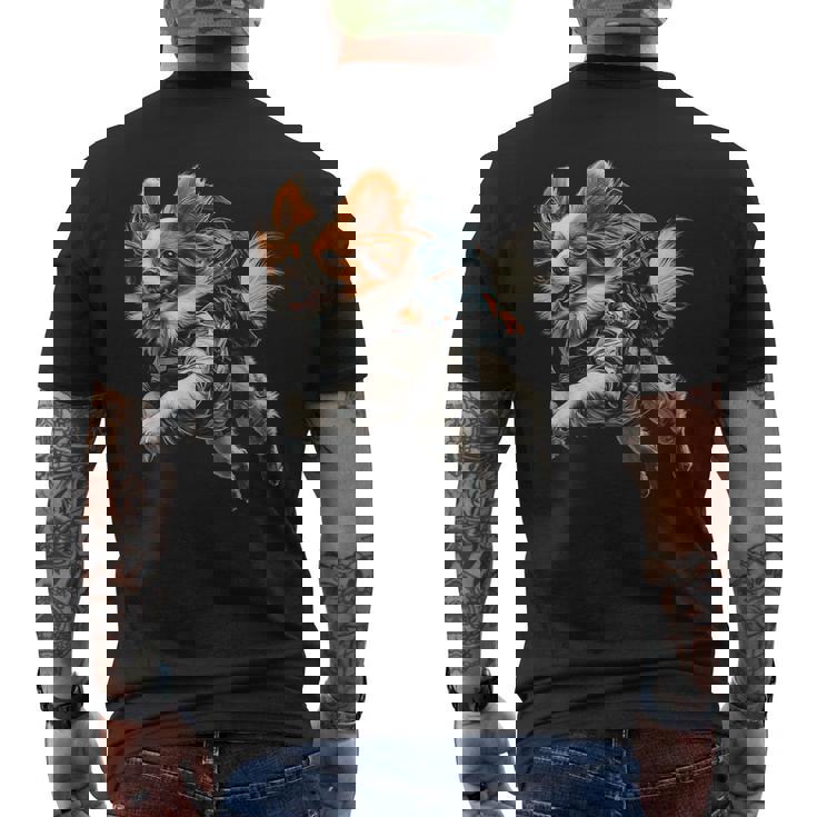 パピヨン 犬 モチーフ ペット イラスト パピヨン メンズTシャツ バックプリント