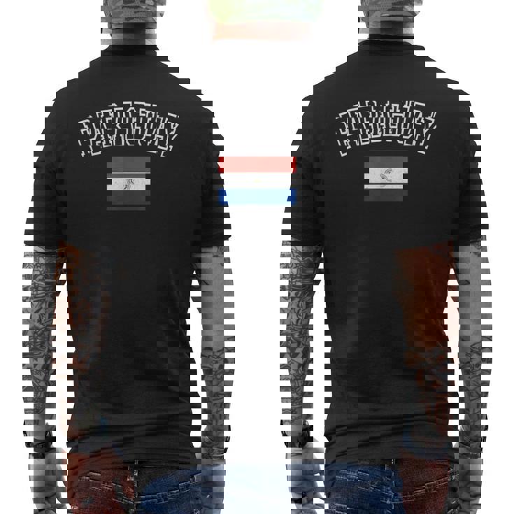 パラグアイ国旗 ヴィンテージ アンティーク調 レトロ ヘリテージデザイン メンズTシャツ バックプリント