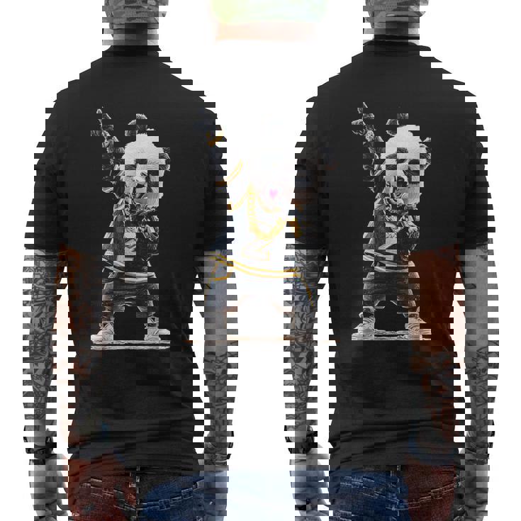 パンダ ホールドマイク 歌う ダンス 動物 グラフィック パンダ メンズTシャツ バックプリント