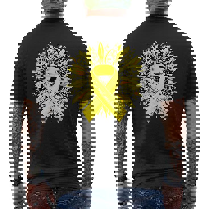 ヒョウ ヒマワリ イエローリボン 肉腫 がん啓発 メンズTシャツ バックプリント