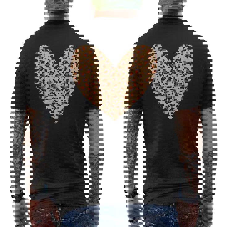ヒョウ柄のハート／チーター柄のデザイン メンズTシャツ バックプリント