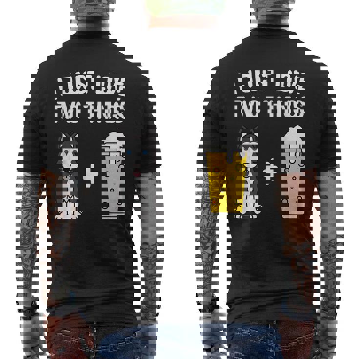 ビールシベリアン・ハスキー犬 メンズTシャツ バックプリント