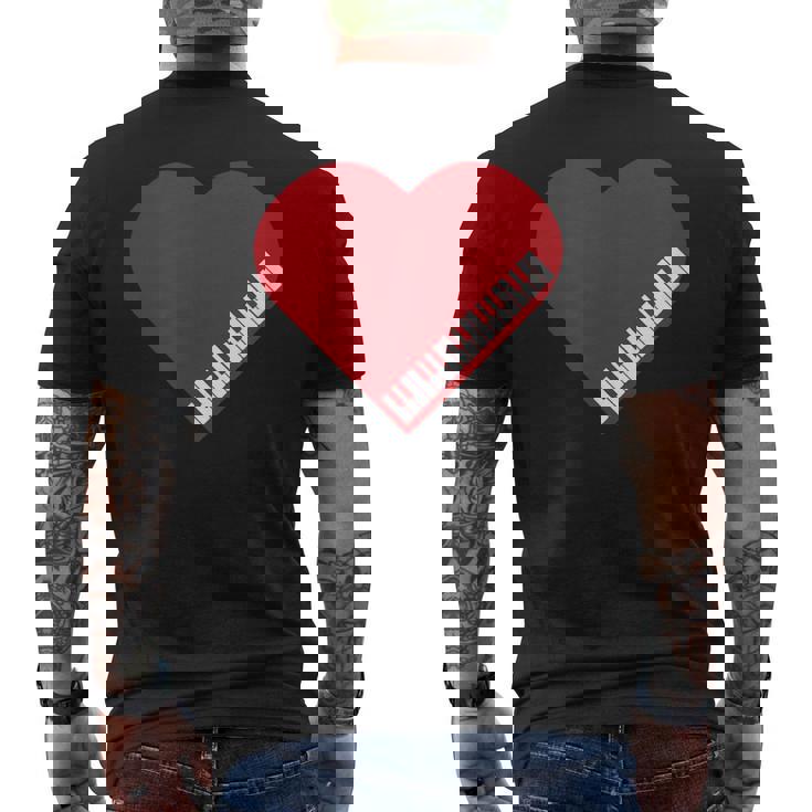 ピアノ ハート ピアノ 楽譜 ピアノスツール 鍵盤羽 メンズTシャツ バックプリント