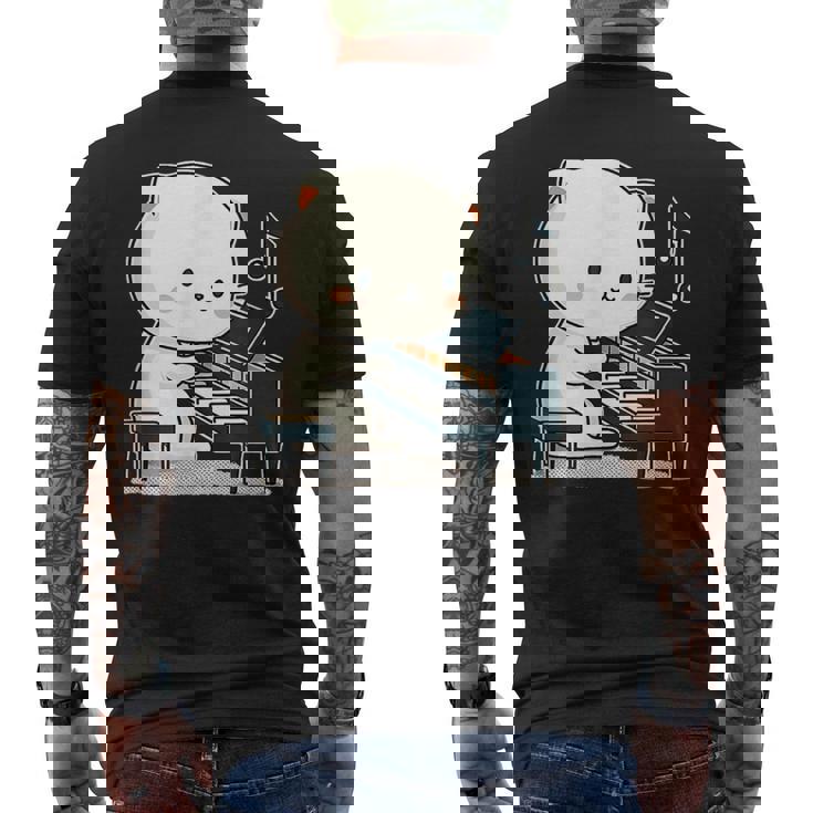 ピアノを弾くかわいい猫 ヴィンテージ かわいい猫 アート 日本アニメ メンズTシャツ バックプリント