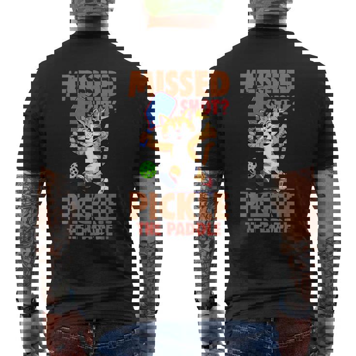 ピックルボール 猫 ミスショット ピクルス ザ・パドルプレイヤー メンズTシャツ バックプリント