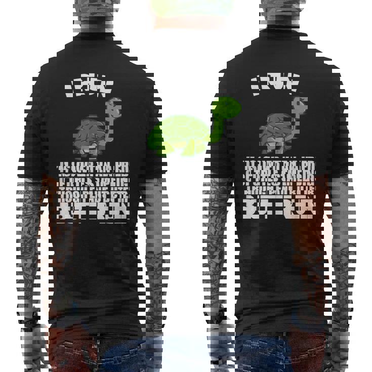 ピーナッツバターで亀よりもゆっくり走る メンズTシャツ バックプリント