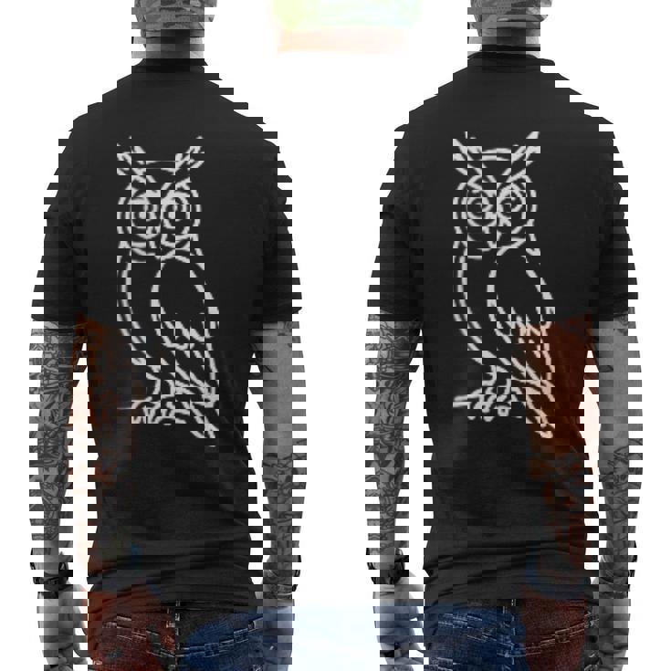 フクロウ ミニマリストバッジ パッチラインアート メンズTシャツ バックプリント