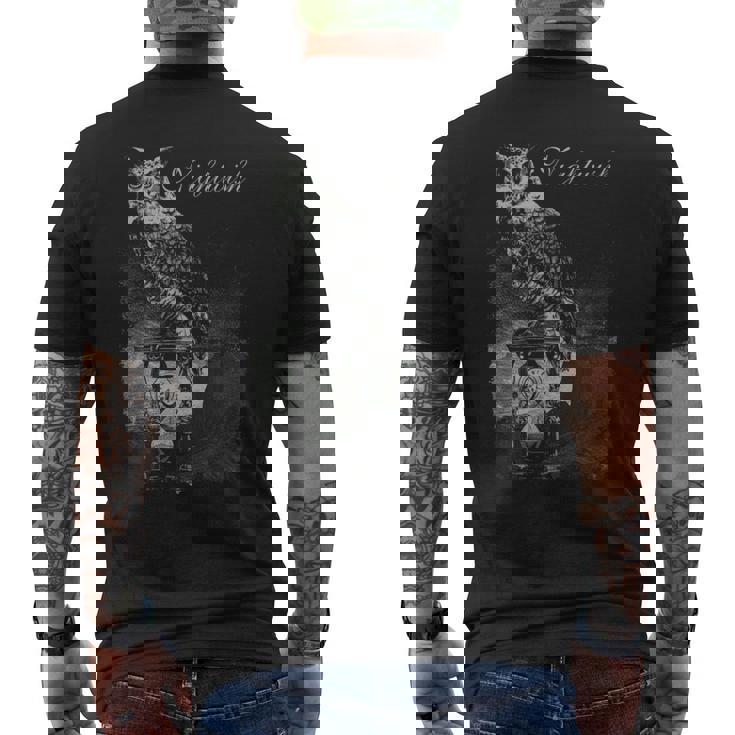 フクロウガラス メンズTシャツ バックプリント