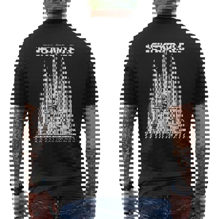 フリッツ・ラングのメトロポリス サイレントsfクラシック メンズTシャツ バックプリント