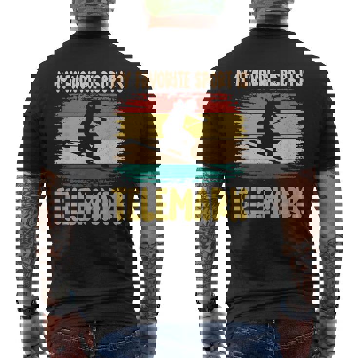 フリーヒールスキー 好きなスポーツはテレマークスキー スキーヤー メンズTシャツ バックプリント