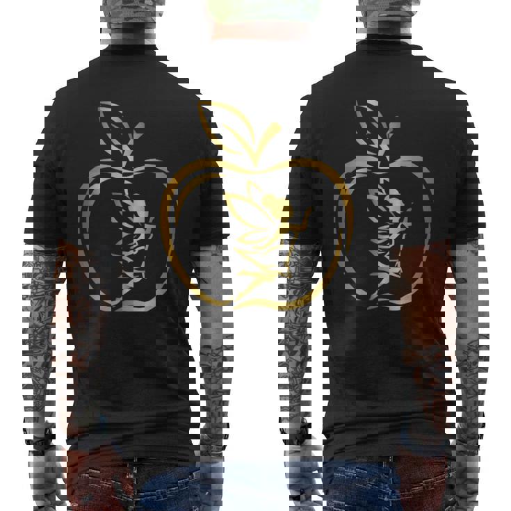 フルーツりんごフレーム 妖精のシルエット ラインアート イラスト 曲線 オリジナルデザイン リンゴ好き フルーツ メンズTシャツ バックプリント