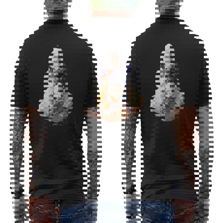 フレンチブルドッグ 犬 アイスクリームを食べる犬 面白い かわいい メンズTシャツ バックプリント