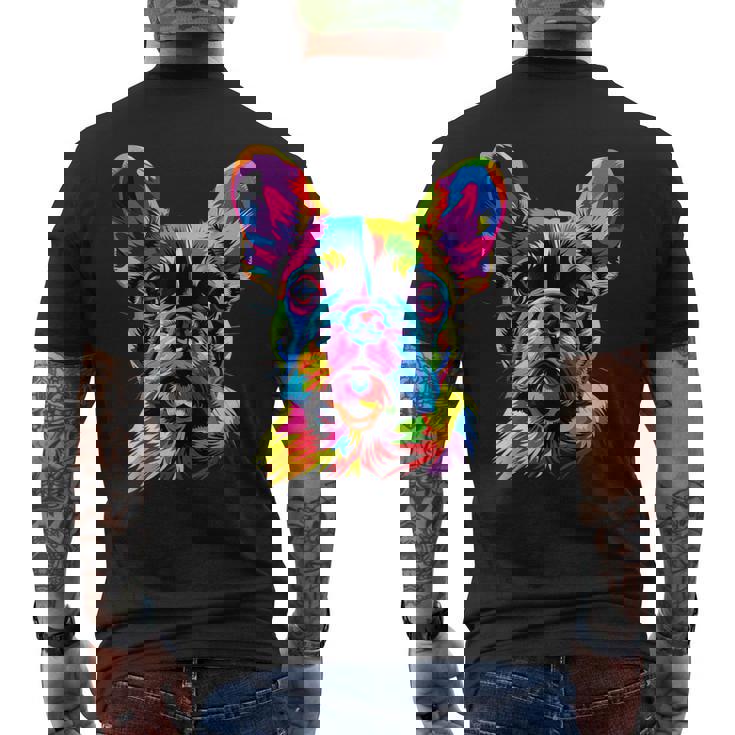 フレンチブルドッグ 犬 カラフル ポップアート レインボーカラー ブルドッグ メンズTシャツ バックプリント