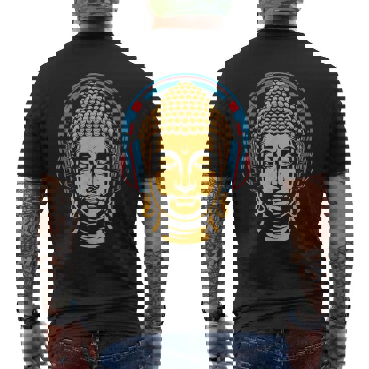 ブッダとヘッドフォン マインドフルネス 音楽 ボーホー 禅 仏教 メンズTシャツ バックプリント