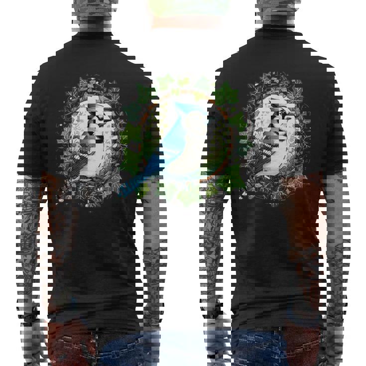 ブルージェイとイングリッシュアイビーバードアートブルージェイズイラスト メンズTシャツ バックプリント