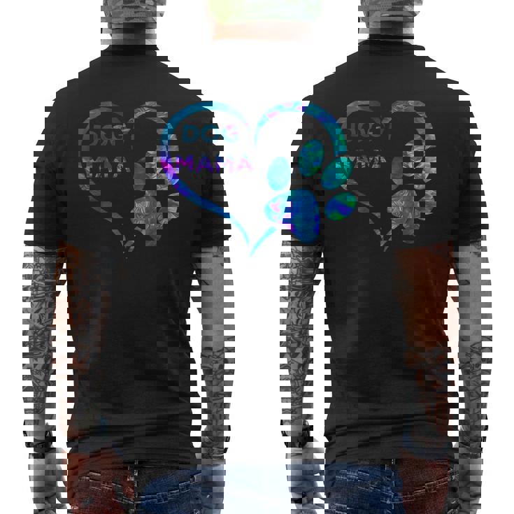 ブルーティールパープル ドッグママと足跡プリント ハート 犬 ママ メンズTシャツ バックプリント