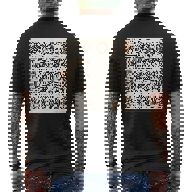 ペトログリフロックの彫刻ネイティブアメリカン メンズTシャツ バックプリント