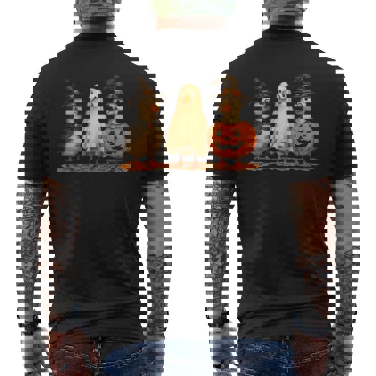 ペンギン 魔女 ゴースト パンプキン トリオ ハロウィン 楽しい 長袖tシャツ メンズTシャツ バックプリント