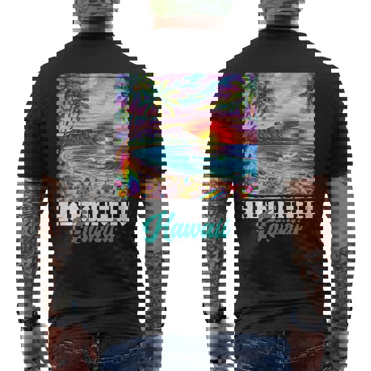 ホノルル ハワイ ハワイアン 波 ビーチ 夏 サーフィン レトロ 長袖tシャツ メンズTシャツ バックプリント