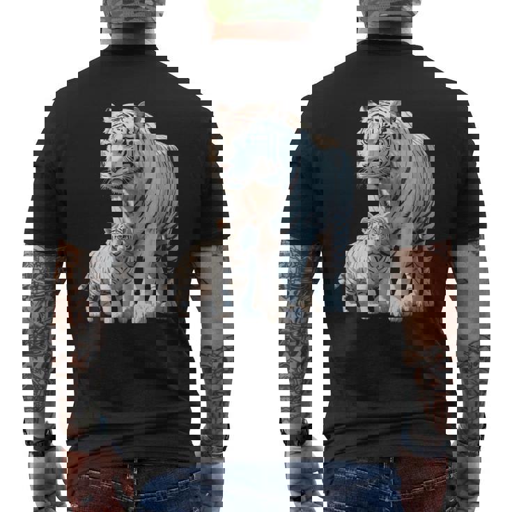 ホワイトタイガー、ネコの動物 メンズTシャツ バックプリント