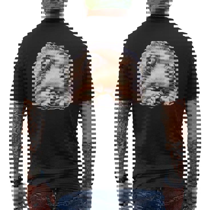 ポメラニアン × ポメラニアン 犬 寝ている メンズTシャツ バックプリント