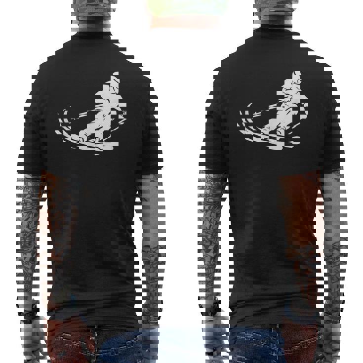 ミニマリスト スキー シルエット ウィンタースポーツ デザイン メンズTシャツ バックプリント