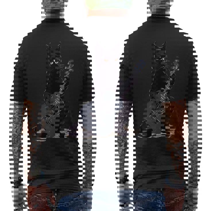 ミュージシャン黒猫ギタリストボンベイキャッツウィズギター メンズTシャツ バックプリント