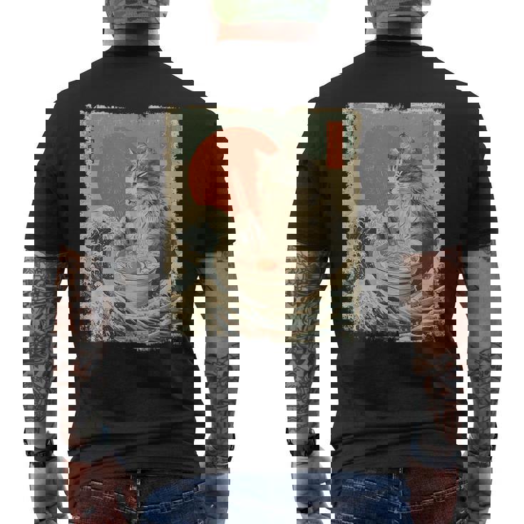 メインクーン 猫 ヴィンテージ ラーメン 和麺 メンズTシャツ バックプリント