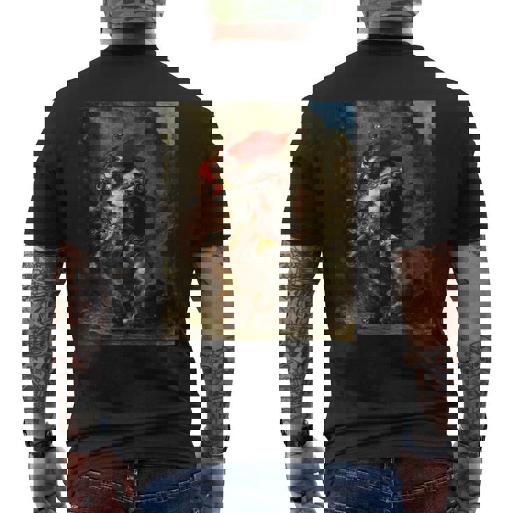 ライオンに襲われたアラブの騎手1850年ウジェーヌ・ドラクロワ メンズTシャツ バックプリント