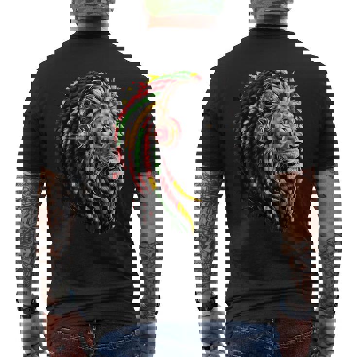 ラスタレゲエミュージックヘッドフォンジャマイカンルーツプライドライオン メンズTシャツ バックプリント