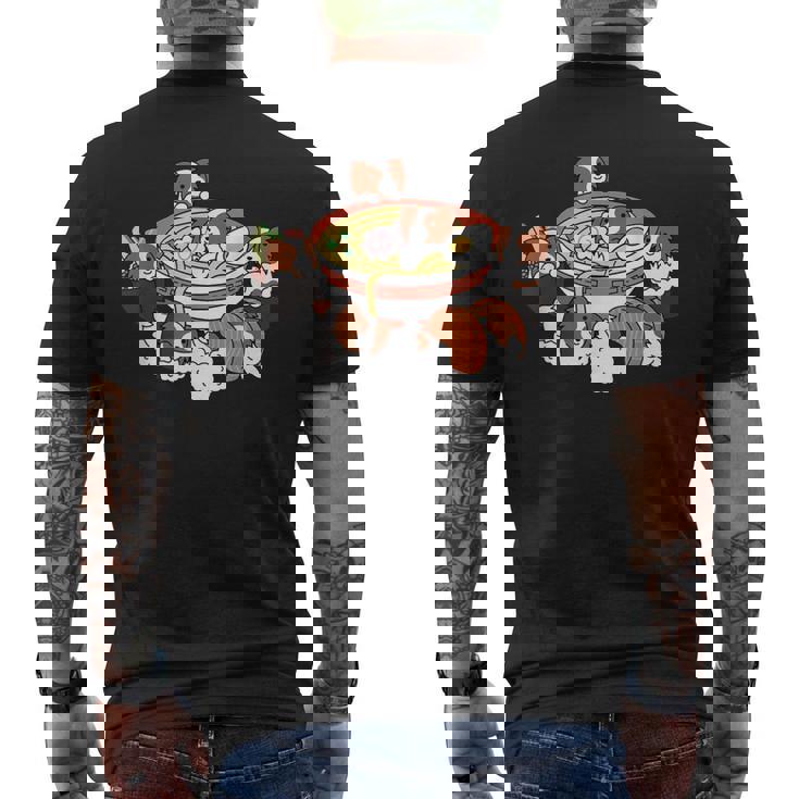 ラーメン寿司パピヨン犬 メンズTシャツ バックプリント