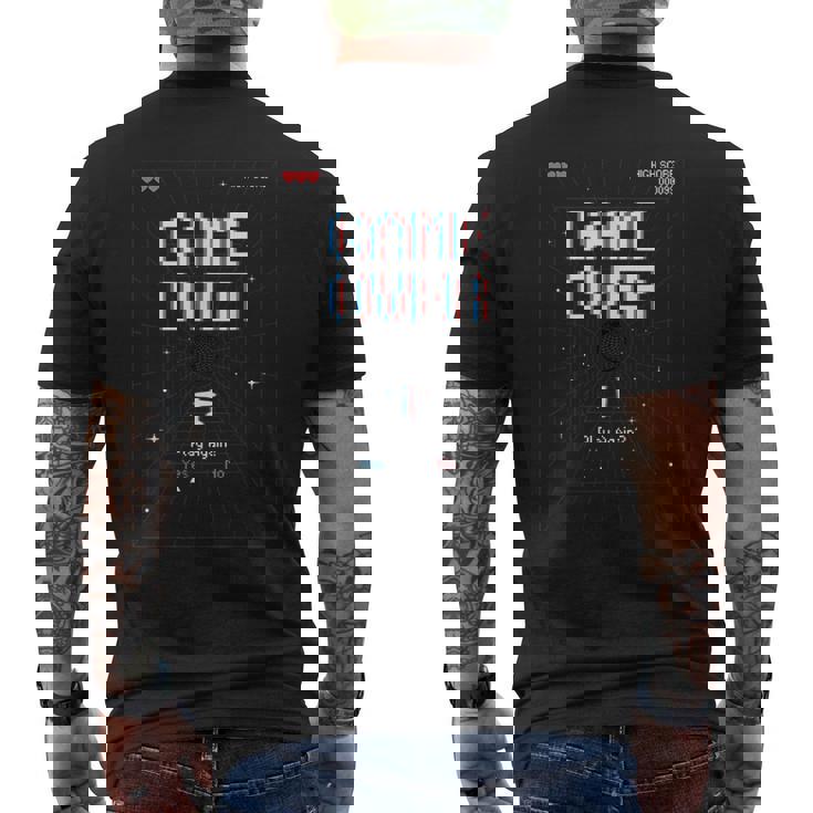 レトロアーケードゲームオーバーゲーム メンズTシャツ バックプリント