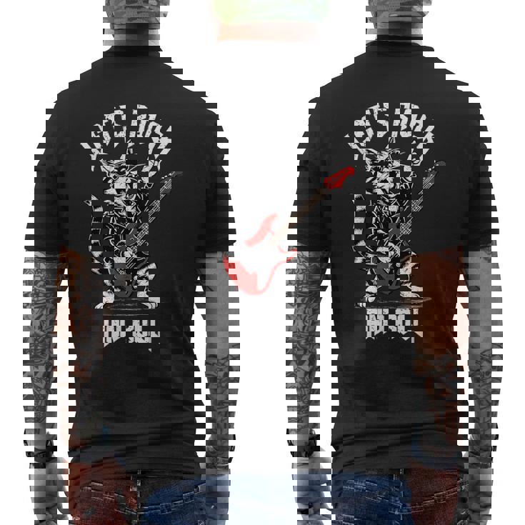 ロックンロール キャット ギタリスト ヴィンテージ ロック&ロール キャット ギター メンズTシャツ バックプリント