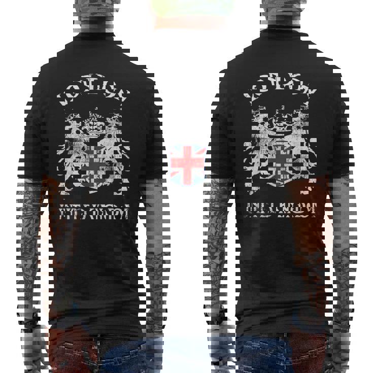 ロンドンのお土産 英国エンブレム 英国国旗 記念品 サイト メンズTシャツ バックプリント