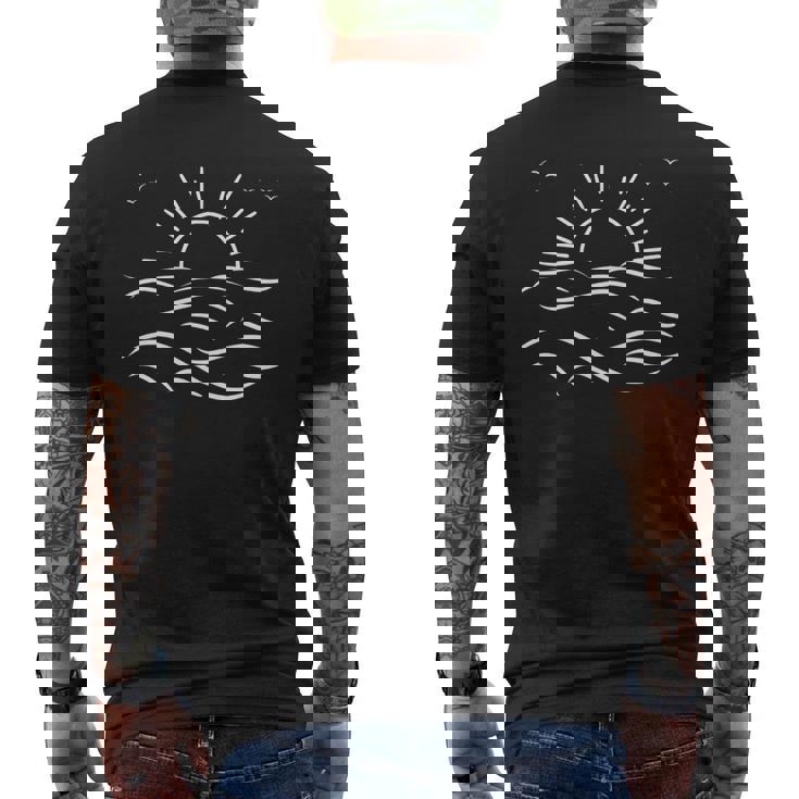 ヴィンテージ 海 夕日 鳥 飛ぶ 穏やかな 波 沿岸 自然 長袖tシャツ メンズTシャツ バックプリント