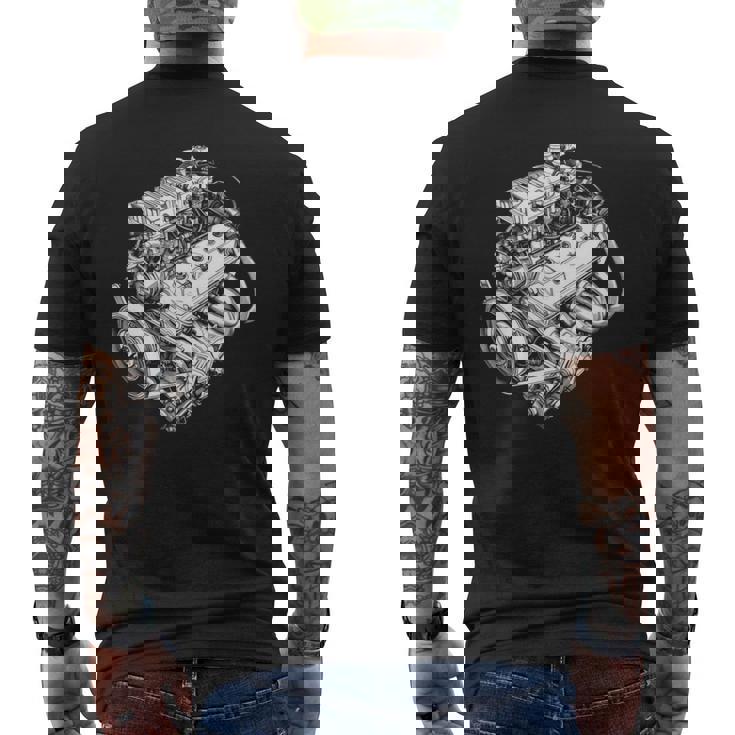 ヴィンテージカーエンジンコンポーネント 青写真 図 メンズグラフィック 長袖tシャツ メンズTシャツ バックプリント