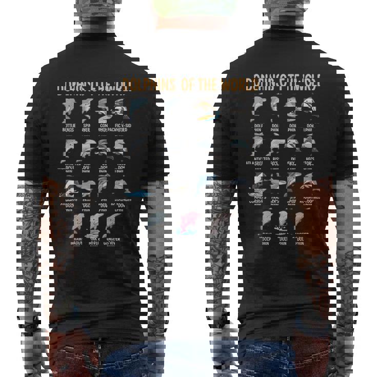 世界のイルカ 種チャート 教育 海洋生物 メンズTシャツ バックプリント