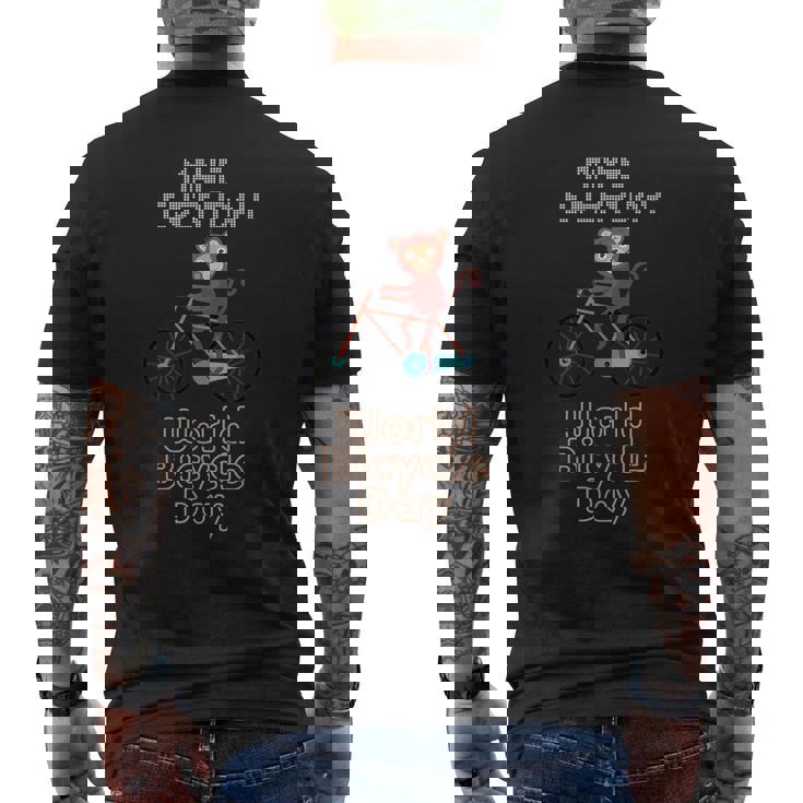 世界自転車の日 モンキーライディングバイク好き 面白いバイク メンズTシャツ バックプリント