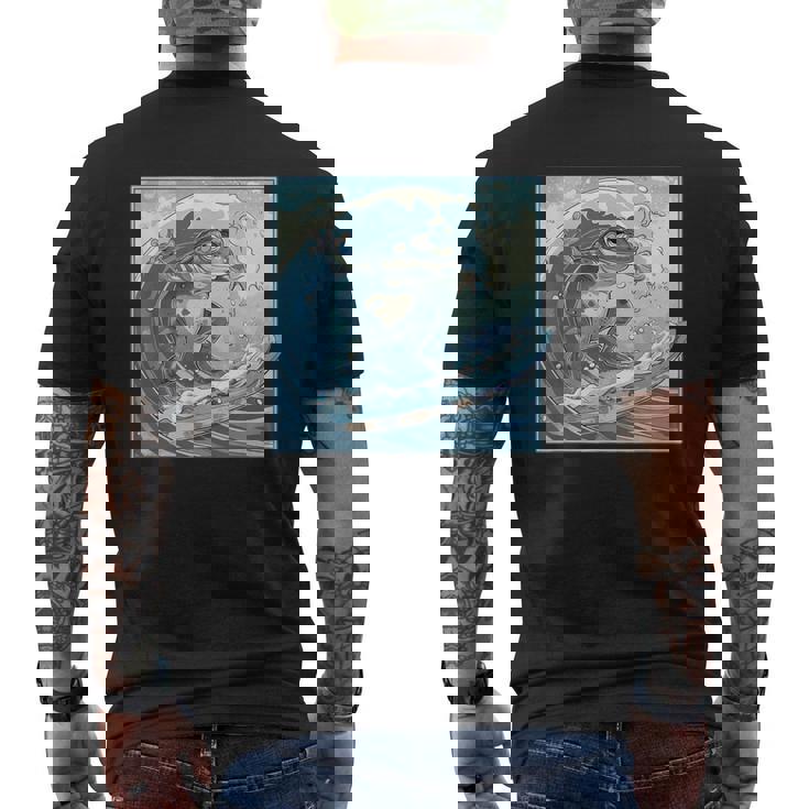 両生類サーファー 日本の波 アート サーフィン カエル メンズTシャツ バックプリント