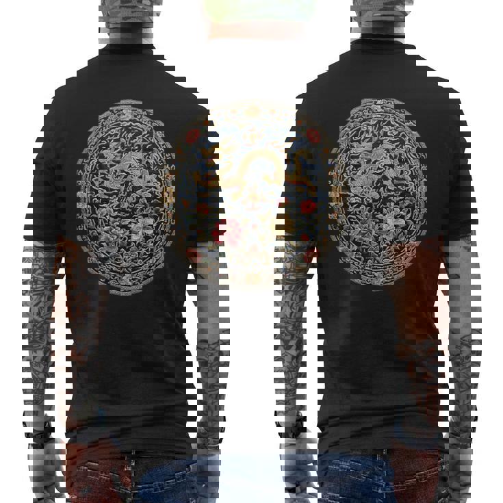 中国刺繍柄 龍 竜 ドラゴン 中国 清朝 ドラマ 牡丹 メンズTシャツ バックプリント