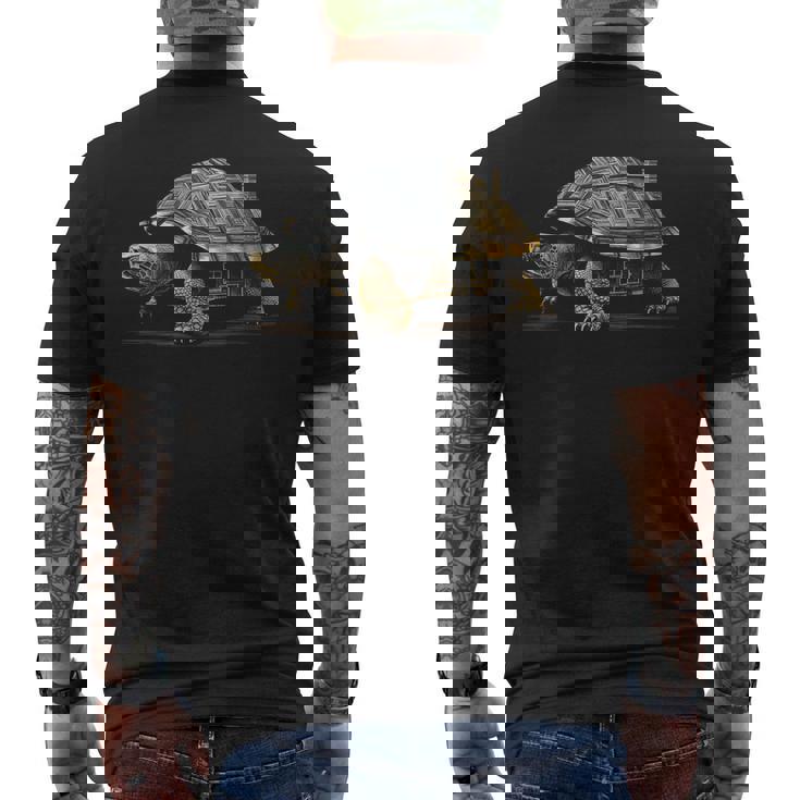 亀 抽象 家 動物 図面 アート グラフィック 亀 メンズTシャツ バックプリント
