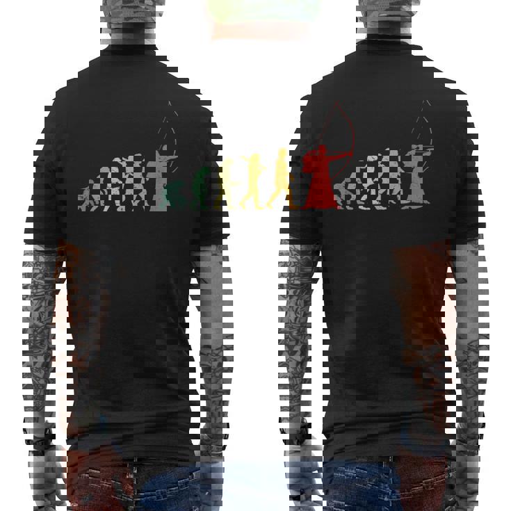 人類の進化 弓道 弓術 弓道好き 騎射 歩射 堂射 弓道部 弓道サークル 古武術 和弓 レトロ 弓 エボリューション メンズTシャツ バックプリント