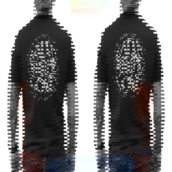 信仰 希望 愛 カトリック 聖書 詩 1 コリント 13 13 メンズTシャツ バックプリント