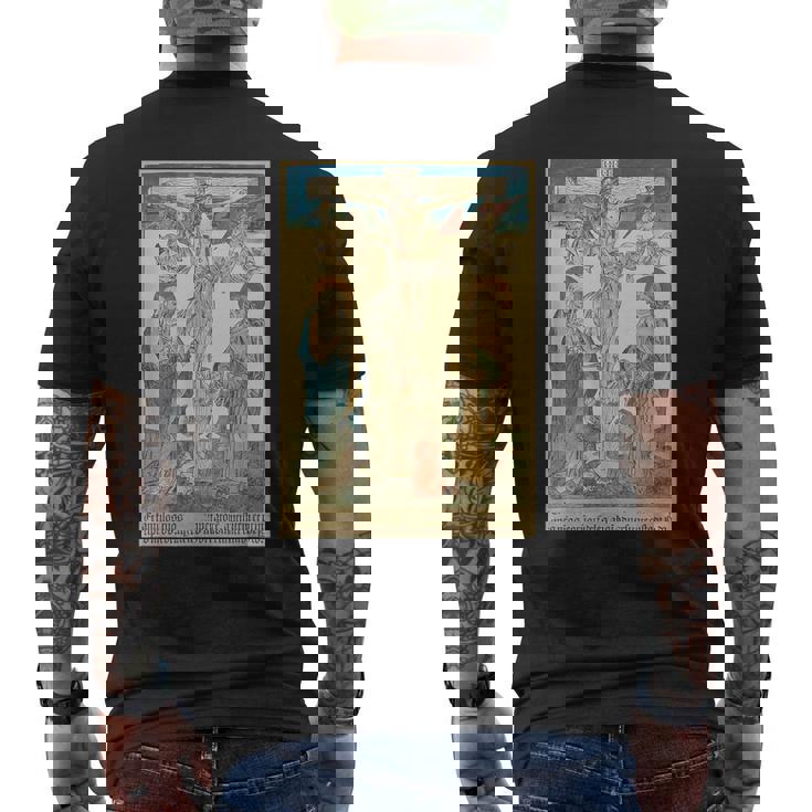 十字架上のイエス 中世美術 キリスト教 カトリック メンズTシャツ バックプリント