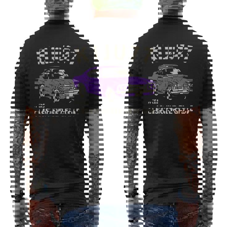 喜寿祝い 車好き お父さん 男性 クラシックカー 77歳 Classic Never Gets Old 長袖tシャツ メンズTシャツ バックプリント