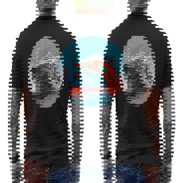 大型輸送船 カーゴコンテナ船愛好家向け メンズTシャツ バックプリント