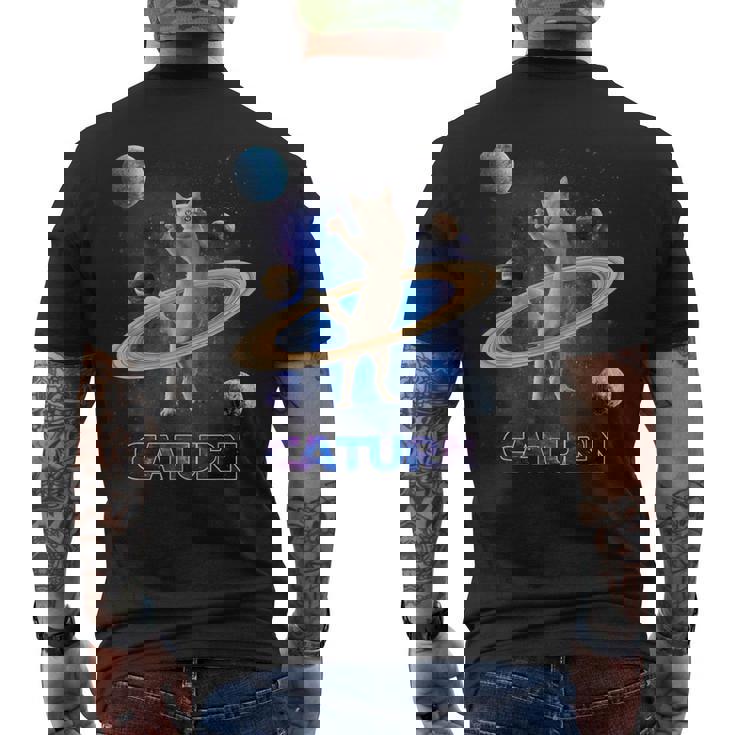 宇宙の土星猫土星ギャラクシー面白い子猫猫の恋人 メンズTシャツ バックプリント