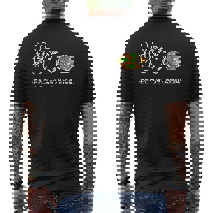 平和 愛 焼きそば レトロ 焼きそば 恋人 食べ物好き メンズTシャツ バックプリント