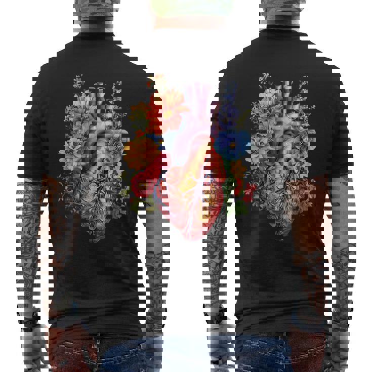 心臓超音波検査者ギフト 心臓専門医ギフト ハートフラワー メンズTシャツ バックプリント