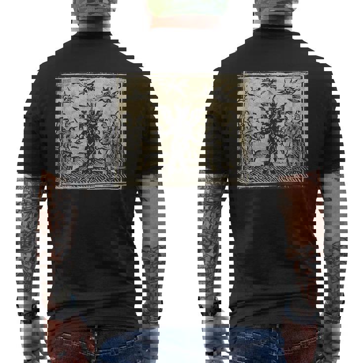 悪魔のオカルトの犠牲ゴスホラー 美的木版画 メンズTシャツ バックプリント